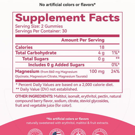 Inner Brightness Magnesium Glycinate Plus Gummies – 860mg | Sugar-Free, Gluten-Free, Non-GMO (120 Count)