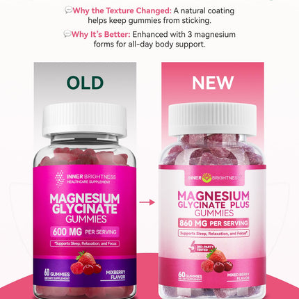 Inner Brightness Magnesium Glycinate Plus Gummies – 860mg | Sugar-Free, Gluten-Free, Non-GMO (120 Count)