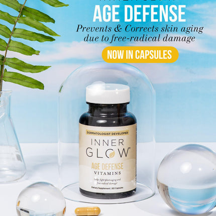 Inner Glow Age Defense Vitamins – Dermatologist & Plastic Surgeon Developed Antioxidant Formula for Photoaging and Melasma – Vegan, Gluten-Free – 60 Capsules