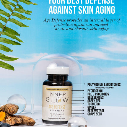 Inner Glow Age Defense Vitamins – Dermatologist & Plastic Surgeon Developed Antioxidant Formula for Photoaging and Melasma – Vegan, Gluten-Free – 60 Capsules