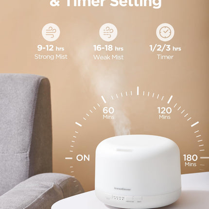 InnoGear 500ml Essential Oil Diffuser with Remote – Large Room Ultrasonic Humidifier & Auto-Off