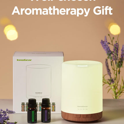 InnoGear Aromatherapy Diffuser & 8 Essential Oils Set – 300ml Ultrasonic 5-in-1 Diffuser, Yellow