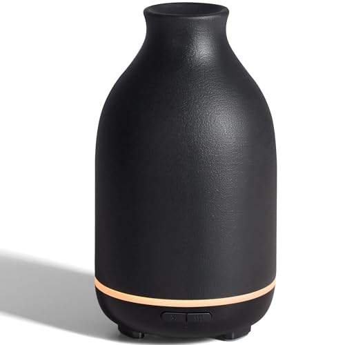 InnoGear 150ml Ceramic Essential Oil Diffuser – Handcrafted Ultrasonic Diffuser, 2 Mist Modes, Auto Off, Black