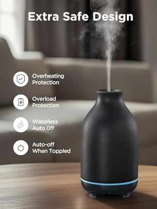 InnoGear 150ml Ceramic Essential Oil Diffuser – Handcrafted Ultrasonic Diffuser, 2 Mist Modes, Auto Off, Black