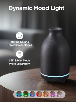 InnoGear 150ml Ceramic Essential Oil Diffuser – Handcrafted Ultrasonic Diffuser, 2 Mist Modes, Auto Off, Black