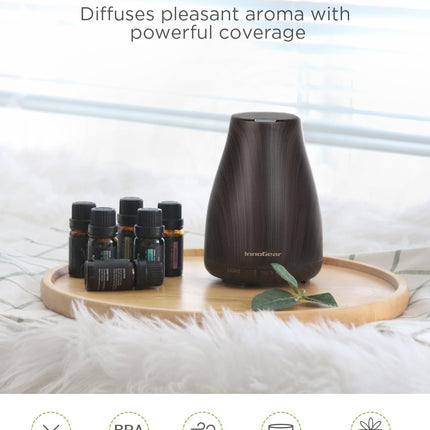InnoGear Essential Oil Diffuser with Oils – 100ml Gift Set (Dark Wood Grain)