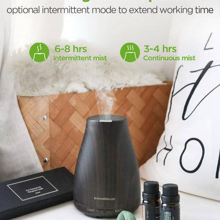 InnoGear Essential Oil Diffuser with Oils – 100ml Gift Set (Dark Wood Grain)