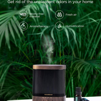 InnoGear 300ml Diffuser | Ultrasonic Essential Oil Humidifier with 4 Timers & Color Lights (Dark)