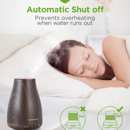 InnoGear Essential Oil Diffuser – Ultrasonic Diffuser for Home Aromatherapy, 7-Color LED, Auto Off, 2 Mist Modes, Brown