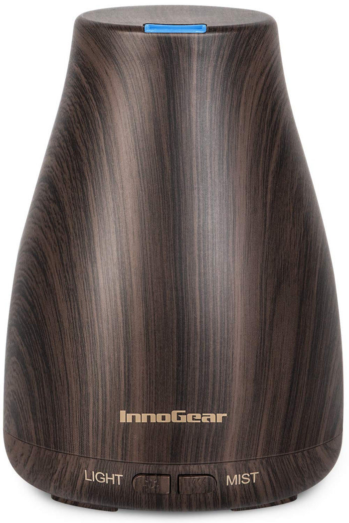 InnoGear Essential Oil Diffuser – Ultrasonic Diffuser for Home Aromatherapy, 7-Color LED, Auto Off, 2 Mist Modes, Brown