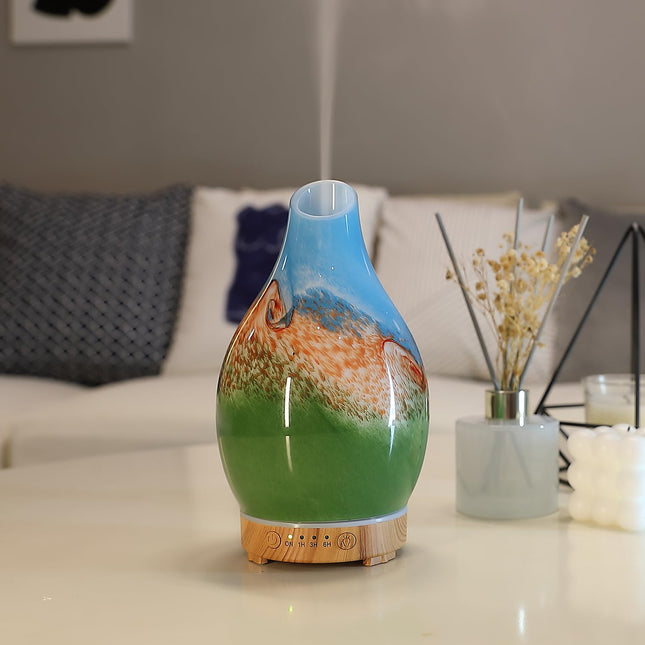 INRORANS Vase Diffuser 160ml – Art Glass Ultrasonic, Auto Shut-Off, 7 LED Colors