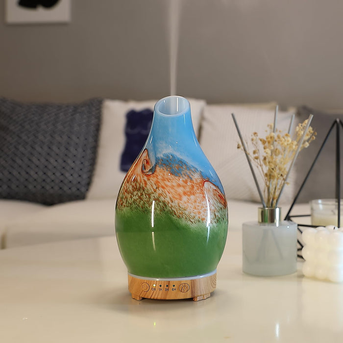 INRORANS Vase Diffuser 160ml – Art Glass Ultrasonic, Auto Shut-Off, 7 LED Colors