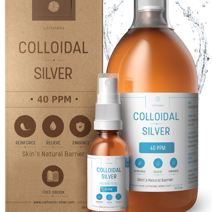 Institut Katharos Premium Colloidal Silver – Optimal Concentration, Smaller Particles, EU-Made, Lab-Certified (34 oz) + Free Spray Bottle & Ebook