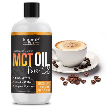Intentionally Bare Pure C8 MCT Oil Organic – Brain Octane MCT Oil for Keto, Vegan & Paleo Diets – Unflavored 32oz