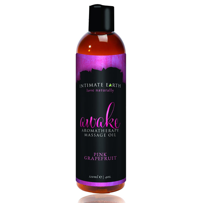 Intimate Earth Awake Massage Oil – 4 oz | Pink Grapefruit Aromatherapy