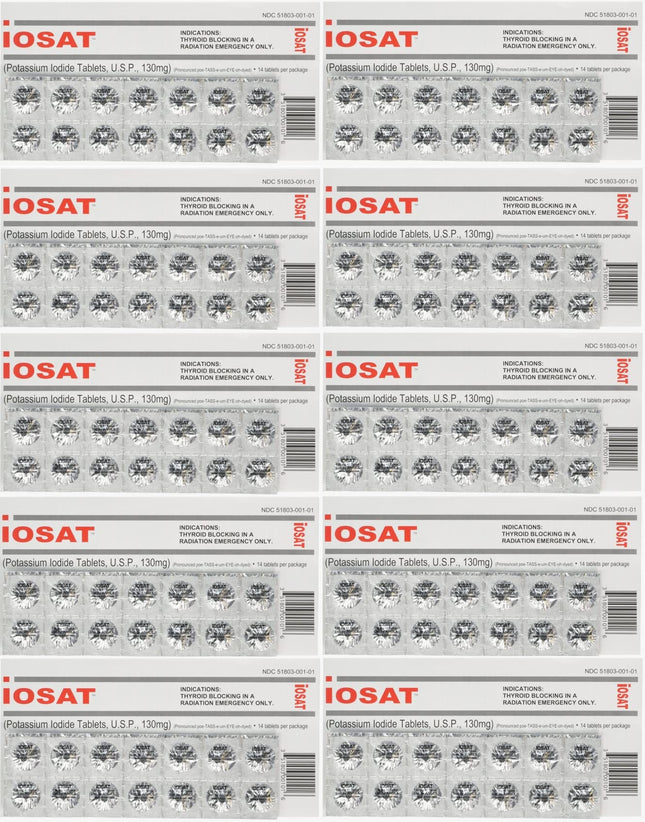 iOSAT Potassium Iodide Tablets 130 mg – 14 Tablets per Pack, 10 Packs