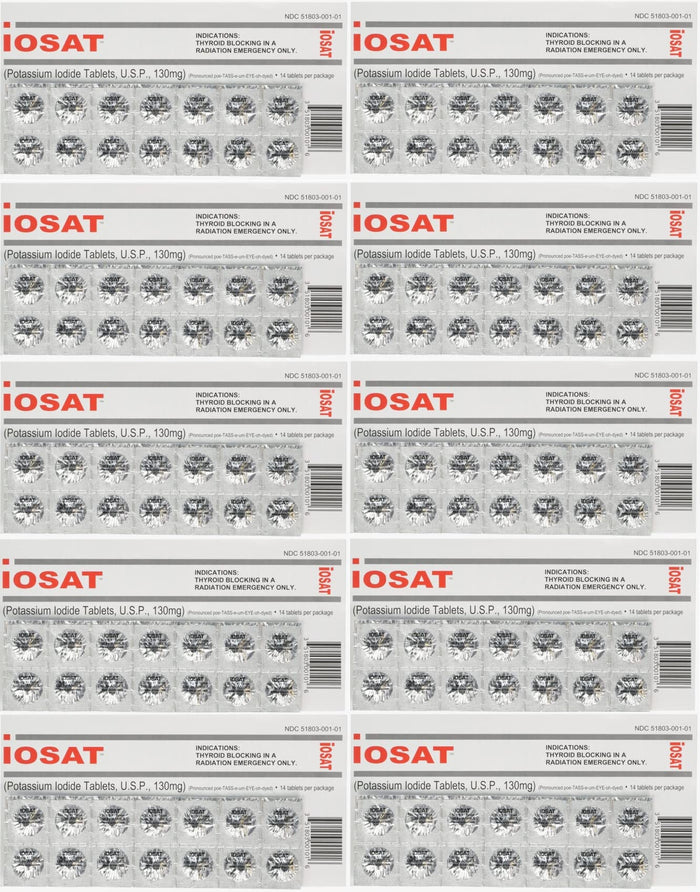 iOSAT Potassium Iodide Tablets 130 mg – 14 Tablets per Pack, 10 Packs