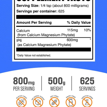 IP6 Powder (Inositol Hexaphosphate) - Immune Support, 800mg/Serving, 500g | Gluten Free | BulkSupplements