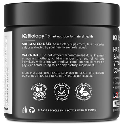 IQ BIOLOGY Biotin Collagen Keratin – Hair Growth Vitamins for Women & Men, 10000mcg Biotin + Hyaluronic Acid