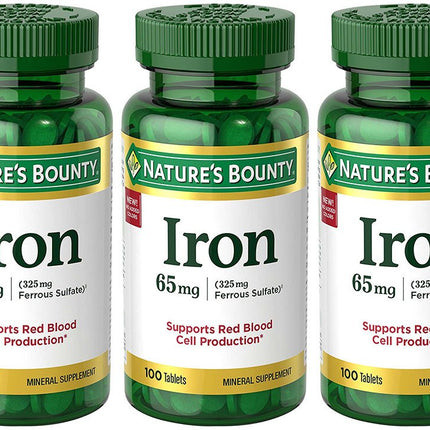 Iron 65 mg, 3 Bottles (100 Count) - Nature's Bounty