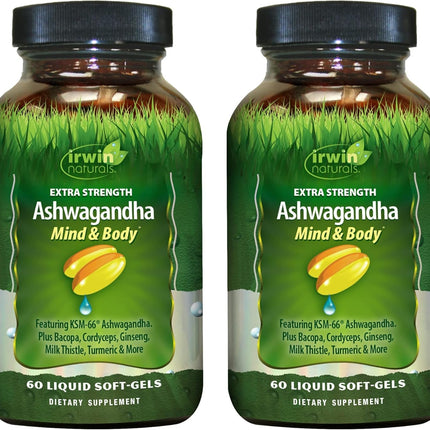 Irwin Naturals Extra Strength Ashwagandha - 60 Liquid Soft-Gels | Turmeric & Milk Thistle