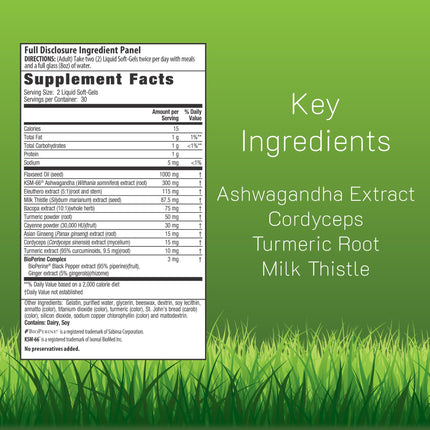 Irwin Naturals Extra Strength Ashwagandha - 60 Liquid Soft-Gels | Turmeric & Milk Thistle