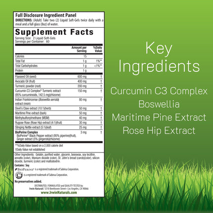 Irwin Naturals Whole Body Turmeric + Curcumin C3 Complex – 60 Liquid Soft-Gels (Pack of 2)