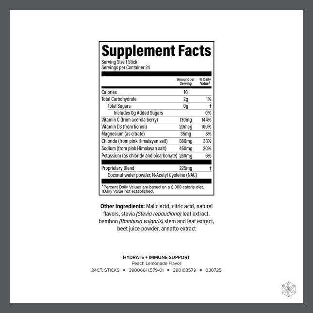 Isagenix Hydrate + Immune Support — Peach Lemonade Electrolyte Drink