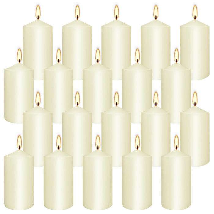 Set of 20 Ivory Pillar Candles - Dripless & Smokeless 2 x 4 in Pillar Candles for Parties Weddings Spa Home Décor