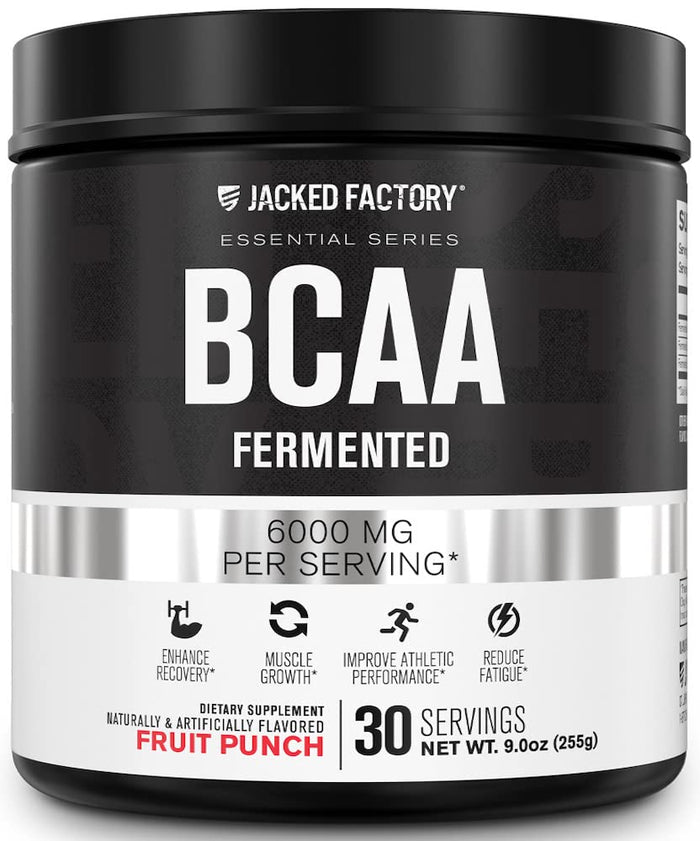 Jacked Factory BCAA Powder (Fermented) – 6g BCAAs (2:1:1) for Muscle Recovery, 30 Servings, Fruit Punch