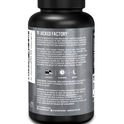 Jacked Factory Build PM Night Time Muscle Builder & Sleep Aid – Tart Cherry, Ashwagandha, Melatonin – 60 Veggie Pills
