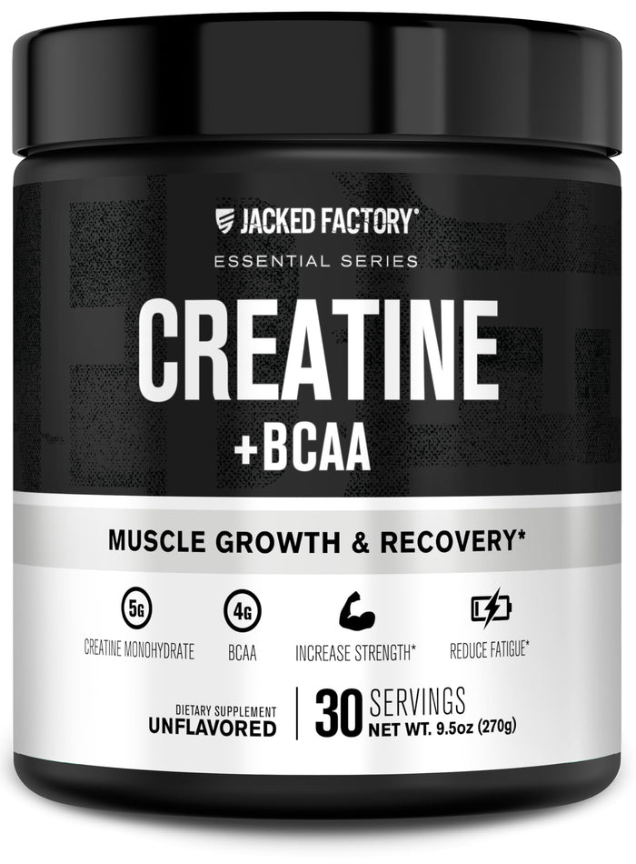 Jacked Factory Creatine + BCAAs – Creatine Monohydrate + BCAA Powder (30 Servings, Unflavored)