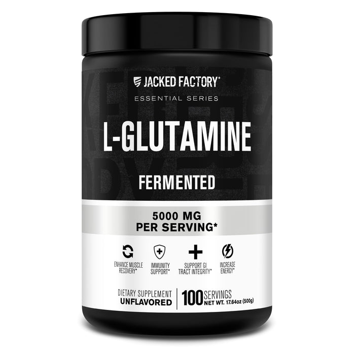 Jacked Factory L-Glutamine Powder – 100 Servings | Vegan Fermented, Unflavored