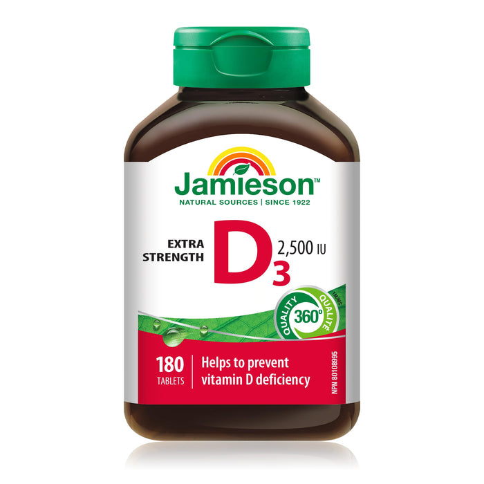 Jamieson Extra Strength Vitamin D3 2,500 IU, 180 Tabs | Vitamin D3 Supplement