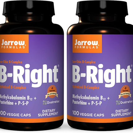Jarrow Formulas B-Right - 100 Veggie Caps Pack of 2 | Low-Odor B-Complex for Energy & Metabolism