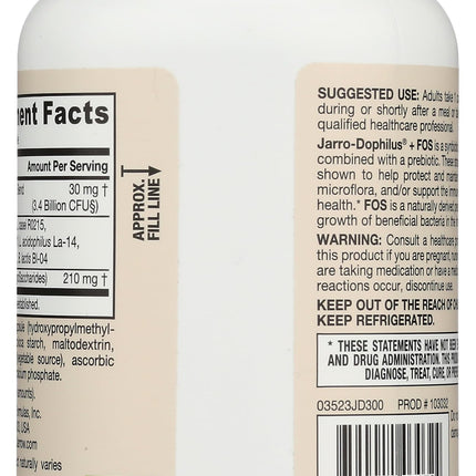JARROW FORMULAS Jarro-Dophilus + FOS, 300 CT – Probiotic Supplement