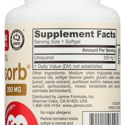 Jarrow Formulas QH-absorb 200 mg Co-Q10 Softgels – High Absorption, 60 Servings