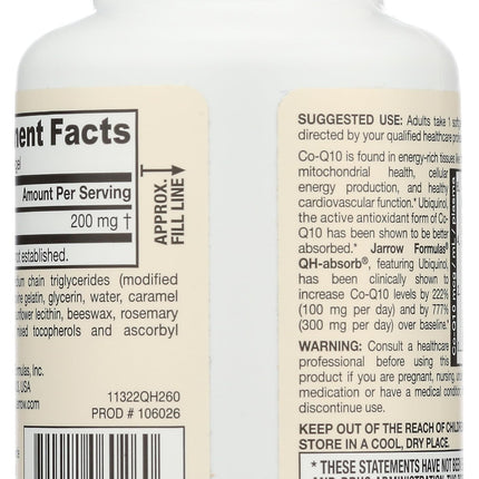 Jarrow Formulas QH-absorb 200 mg Co-Q10 Softgels – High Absorption, 60 Servings