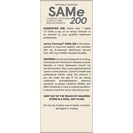 Jarrow SAMe 200 mg – 60 Tablets | Highest Active S,S Form, Joint Health, Mood & Liver Support