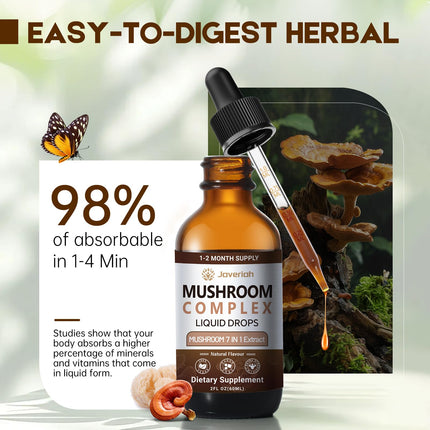 Javeriah 7-in-1 Mushroom Complex Drops – Lion's Mane & 7 Mushrooms, 2 fl oz