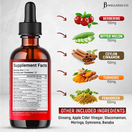 JB Wellness Co Berberine with Ceylon Cinnamon Liquid Drops – 6 oz Liposomal Formula