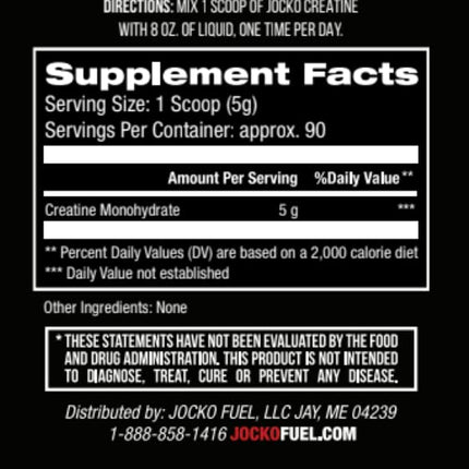 Jocko Fuel Creatine Monohydrate Powder – 90 Servings, 16 oz Jar, Unflavored