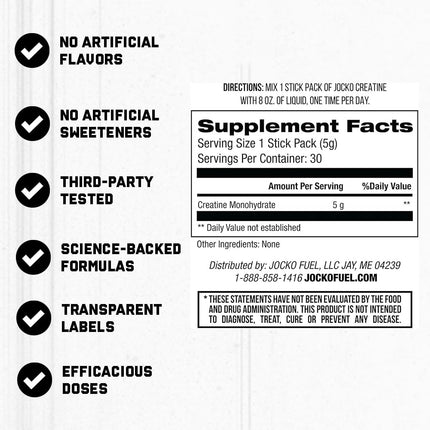 Jocko Fuel Creatine Stick Packs – Travel-Size Creatine Monohydrate, 30 Servings, Unflavored