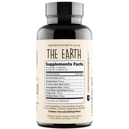 Joy-Filled Mood Support Supplement — 7-Herb Complex w/St. John's Wort (120 Ct) | Plant-Based Mood & Stress Support | Happy Healthy Hippie