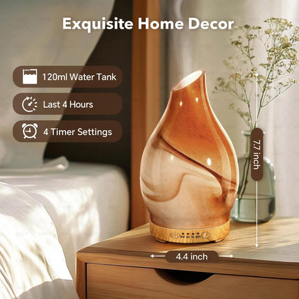 JOYOLO 120ml Glass Essential Oil Diffuser – Dessert Pattern, 7 LED Colors, Auto Shut-Off, 4 Timers