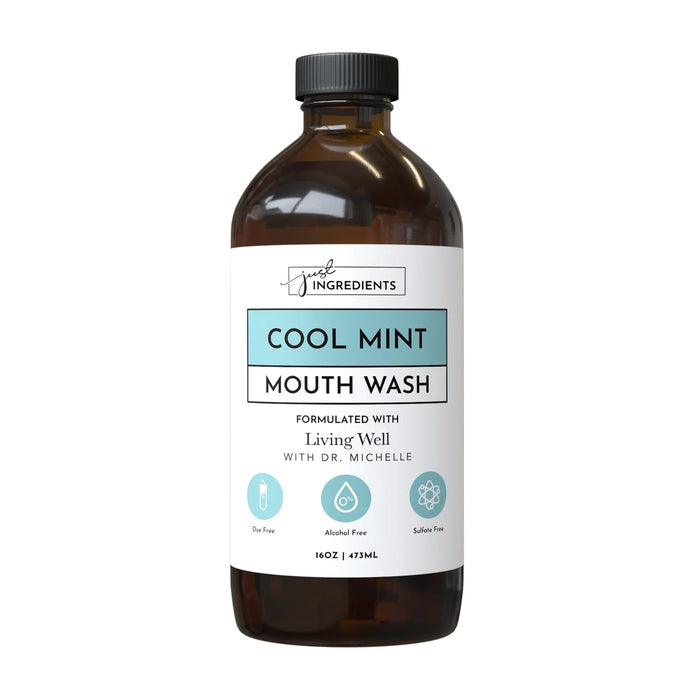 JUST Ingredients Cool Mint Remineralizing Mouthwash | Hydroxyapatite & Colloidal Silver Formula | Alcohol-Free | Fluoride-Free Mouth Rinse