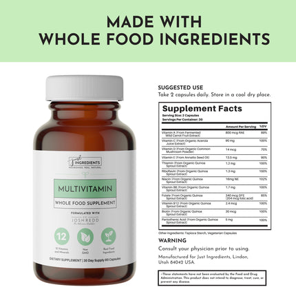 JUST INGREDIENTS Multivitamin – Plant-Based, Vegetarian – 60 Capsules