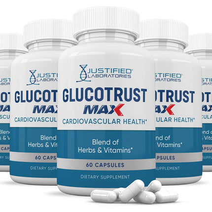 Justified Laboratories 5 Pack Glucotrust Max 1295MG Formula - 300 Capsules