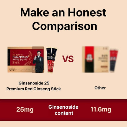 K-Herb Premium Korean Red Ginseng Sticks – 60 Sticks, 25mg Ginsenoside