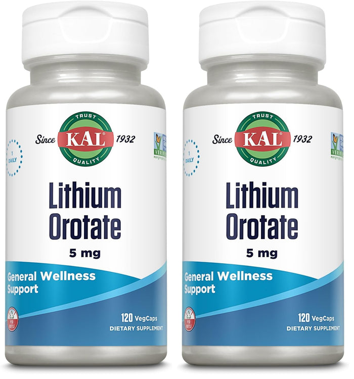 KAL Lithium Orotate 5 mg – 120 VegCaps (Pack of 2) | Mood Support